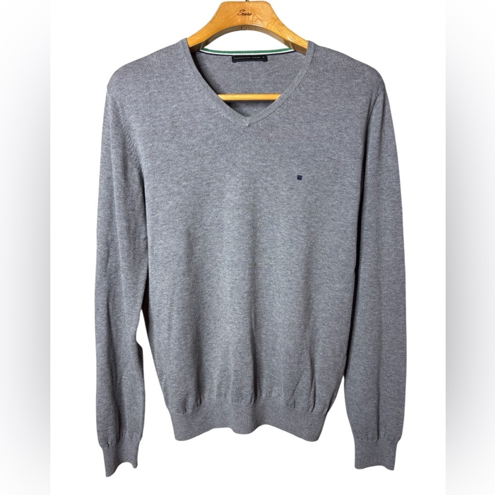Purification Garcia Mens Sz M Cotton Sweater Gray Lamb Skin Elbow Patch Trim Dad